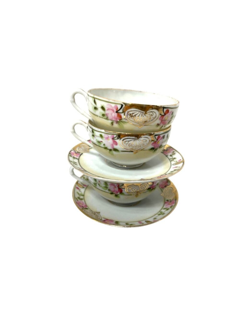 Japan Paper thin porcelain  3 cups, 2 saucers  Handpainted Porcelain